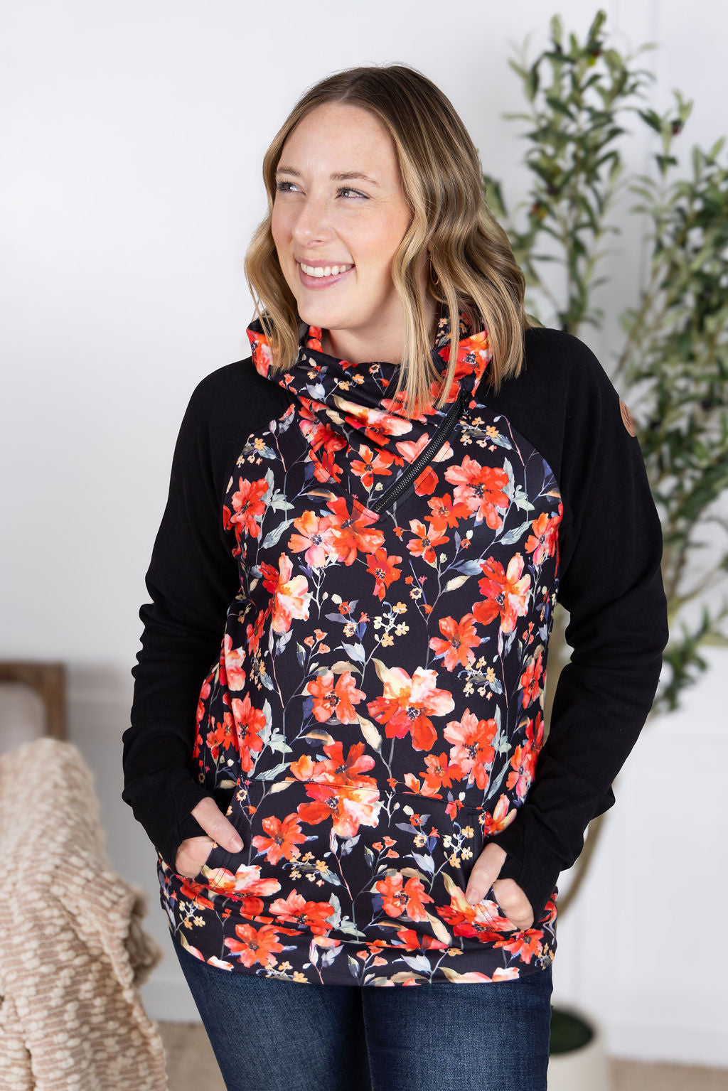 Zoey ZipCowl Sweatshirt - Sunset Floral